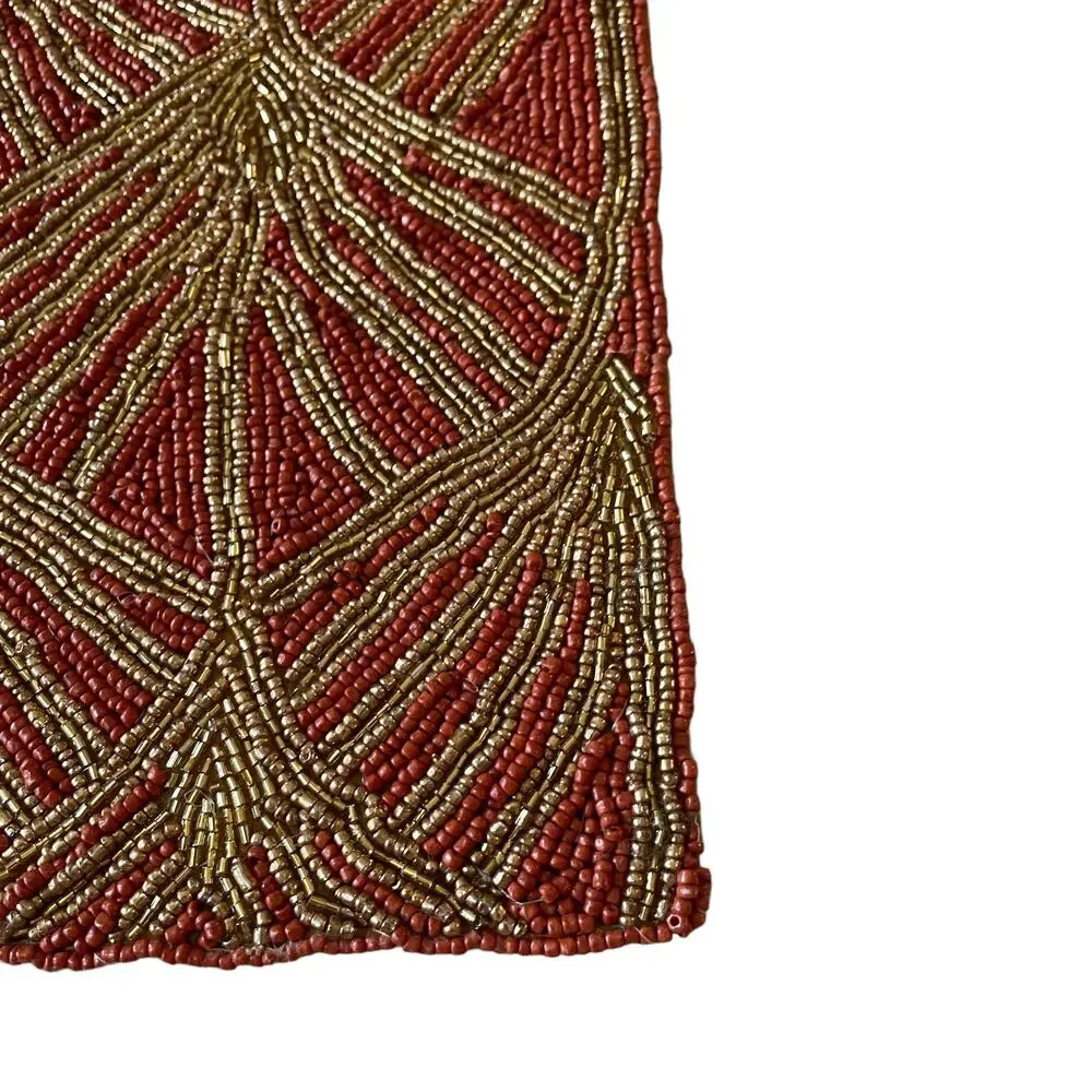 INDIA WORLD TRAVELER Hand Beaded 13x36 Table Runner Rust and Gold Fall Decor New